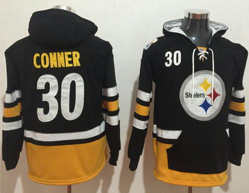 Nike Steelers #30 James Conner Black/Gold Name & Number Pullover NFL Hoodie